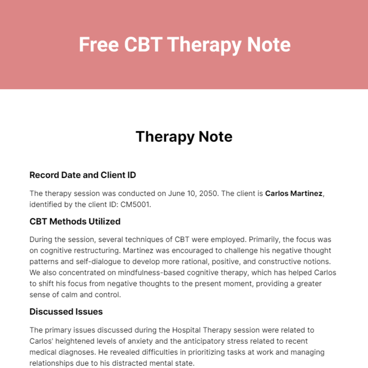 CBT Therapy Note Template