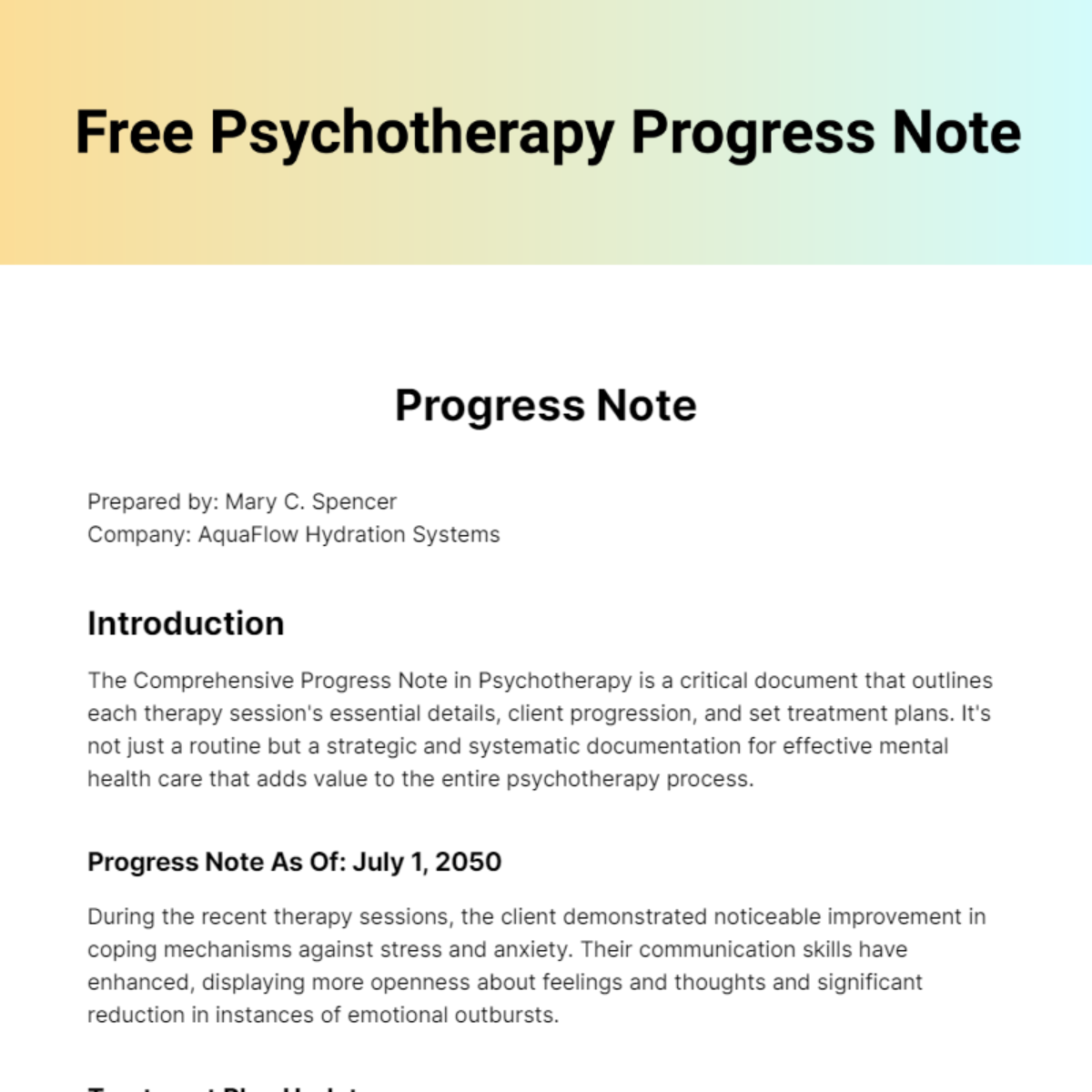 Psychotherapy Progress Note Template