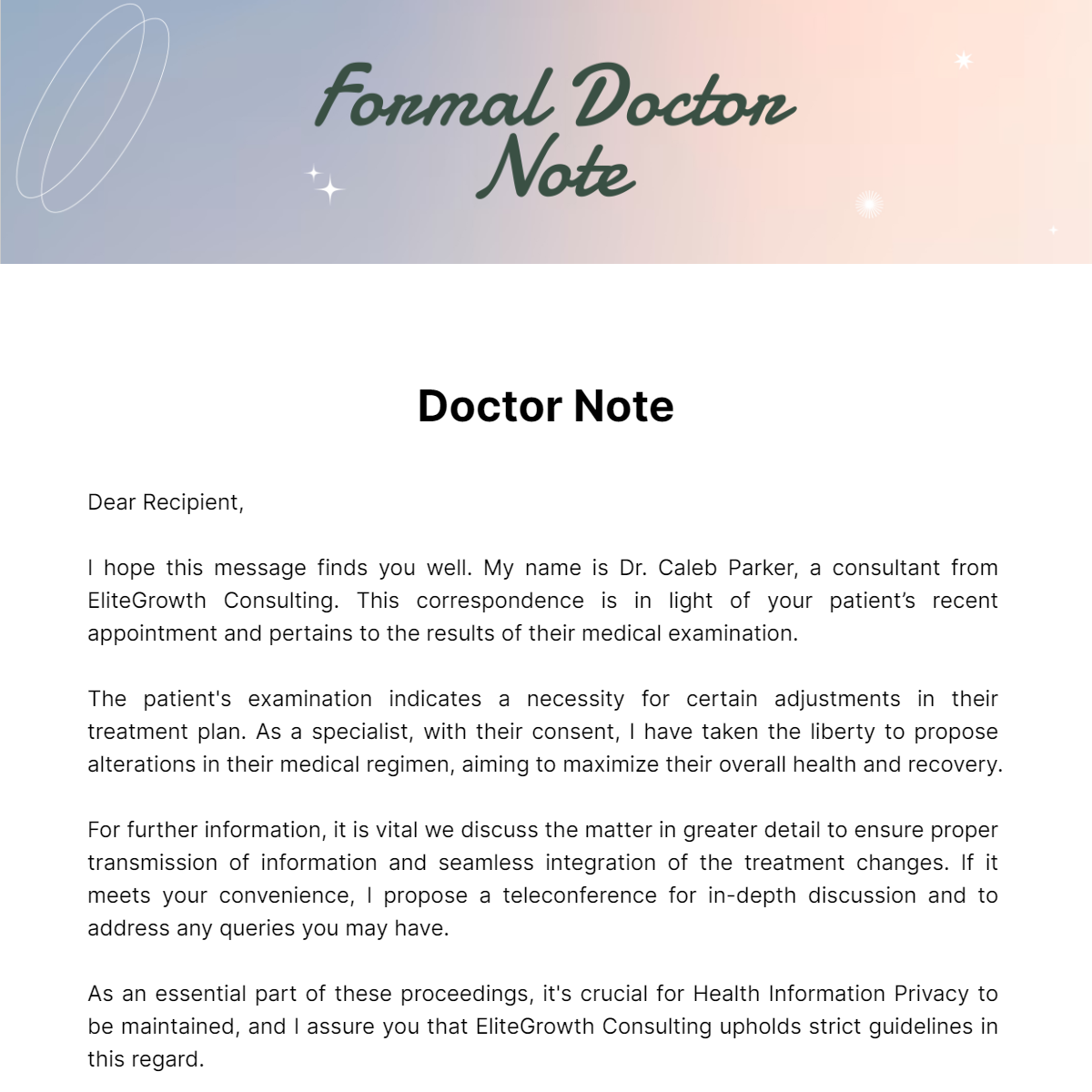 Formal Doctor Note Template