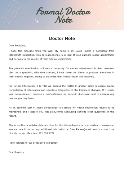 Free Formal Doctor Note Template to Edit Online