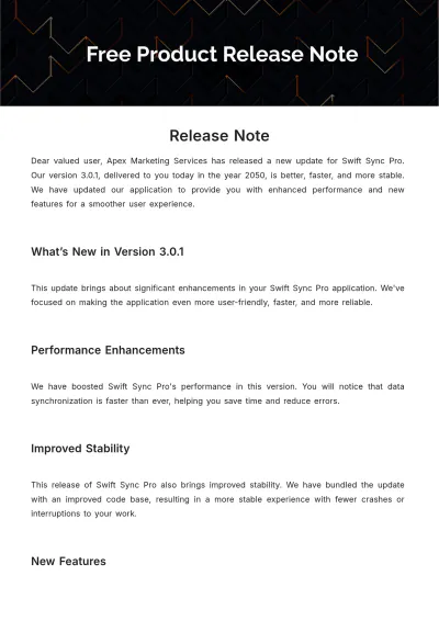 Free Product Release Note Template to Edit Online