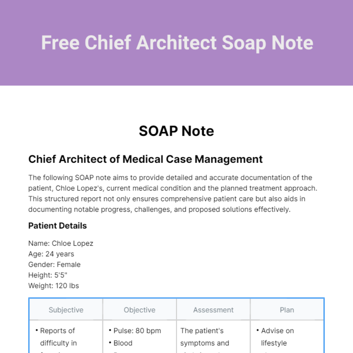 Chief Architect Soap Note Template