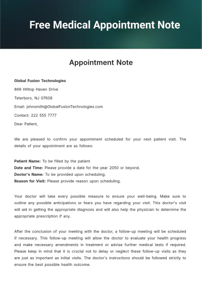 Free Medical Appointment Note Template to Edit Online