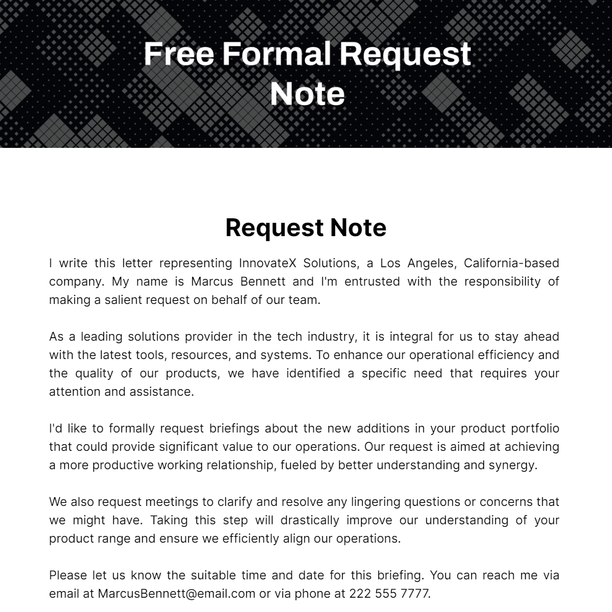 Formal Request Note Template