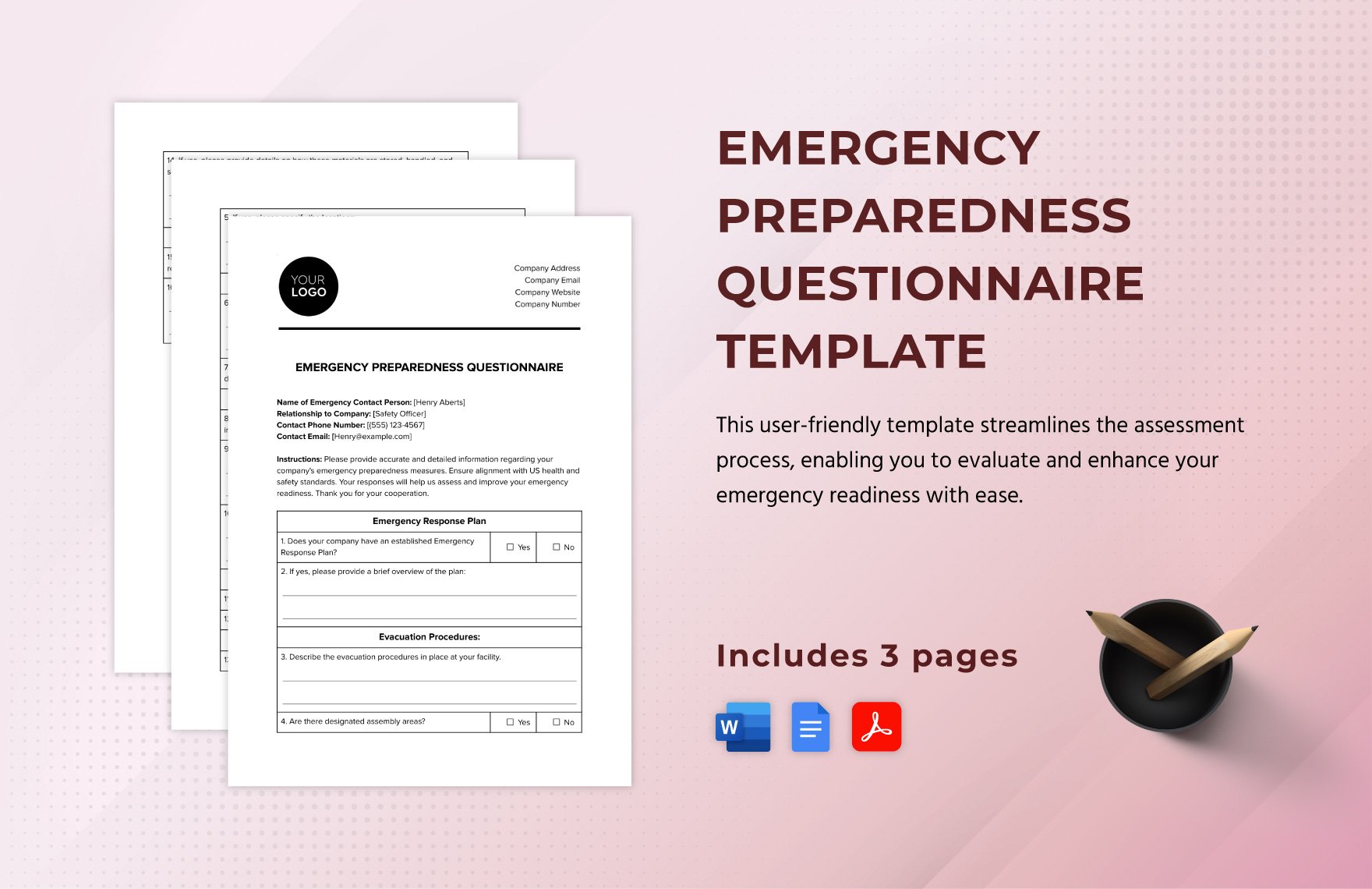 Emergency Preparedness Questionnaire Template in Word, Google Docs, PDF