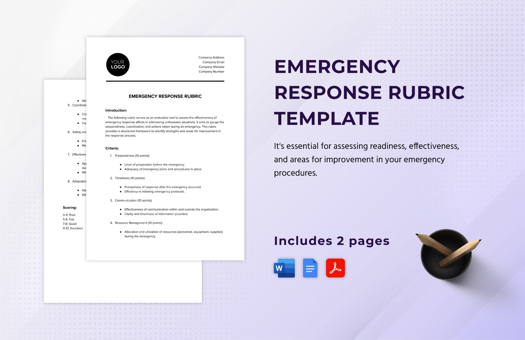 Emergency Response Rubric Template