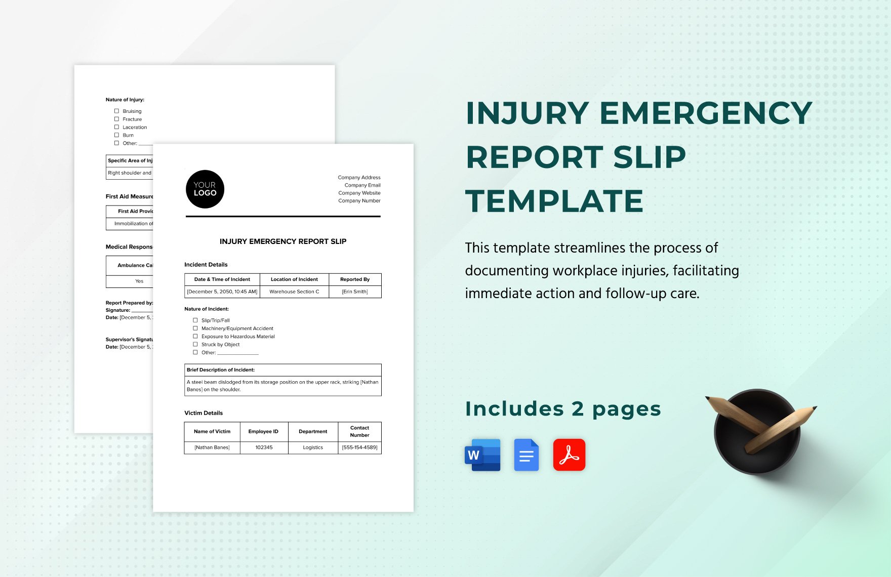 Injury Emergency Report Slip Template