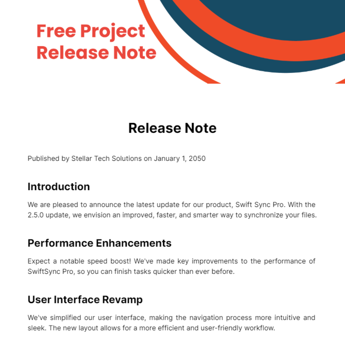 Project Release Note Template