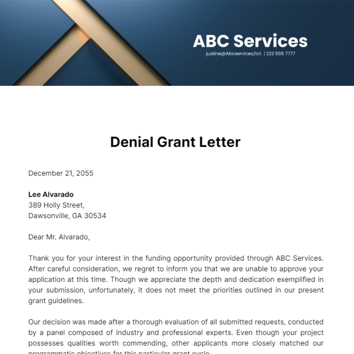 Denial Grant Letter Template