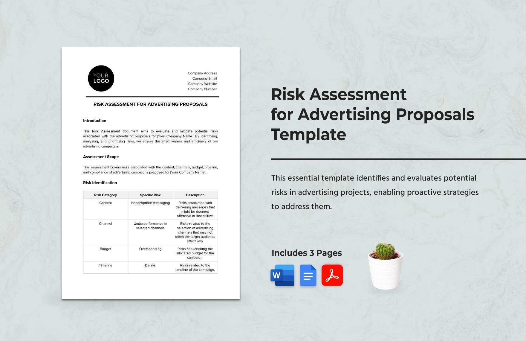 Risk Assessment for Advertising Proposals Template in Word, Google Docs, PDF