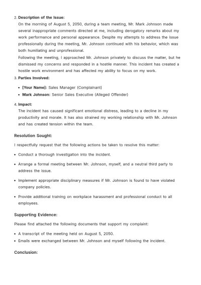 Free Formal Complaint Note Template to Edit Online