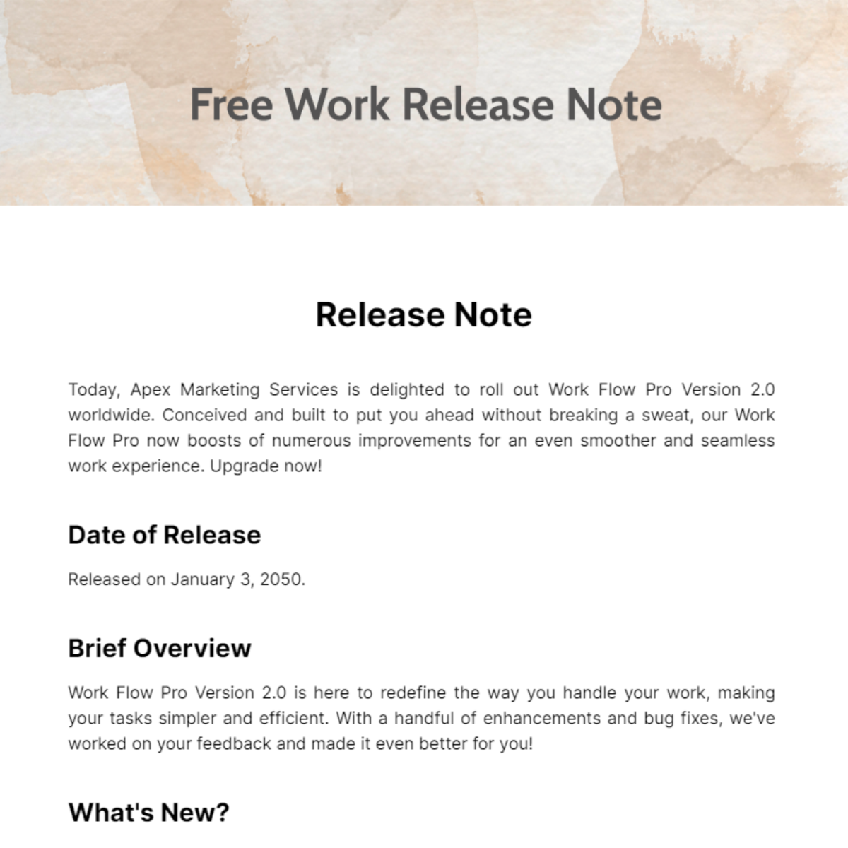 Work Release Note Template