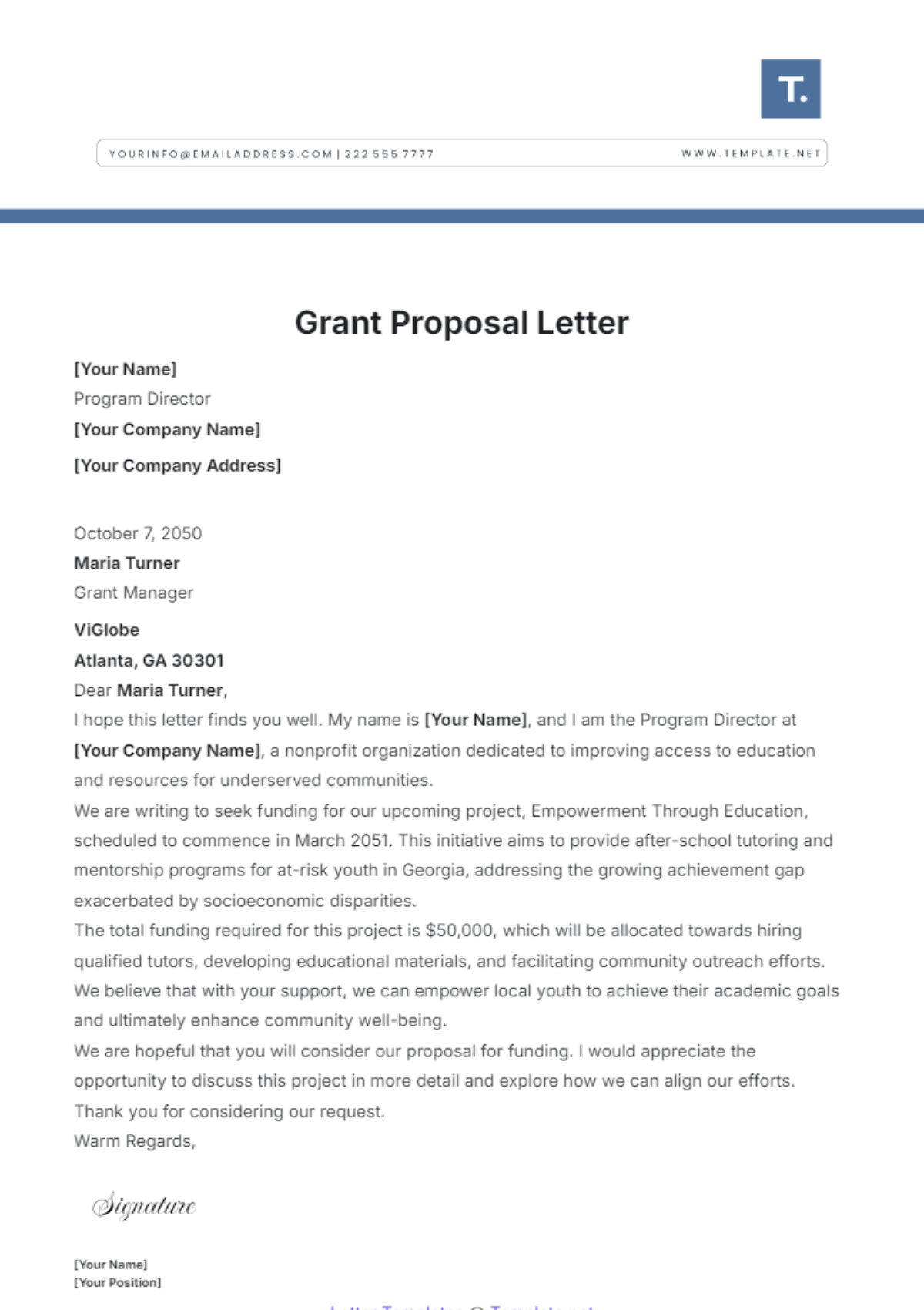 Grant Proposal Letter Template - Edit Online & Download