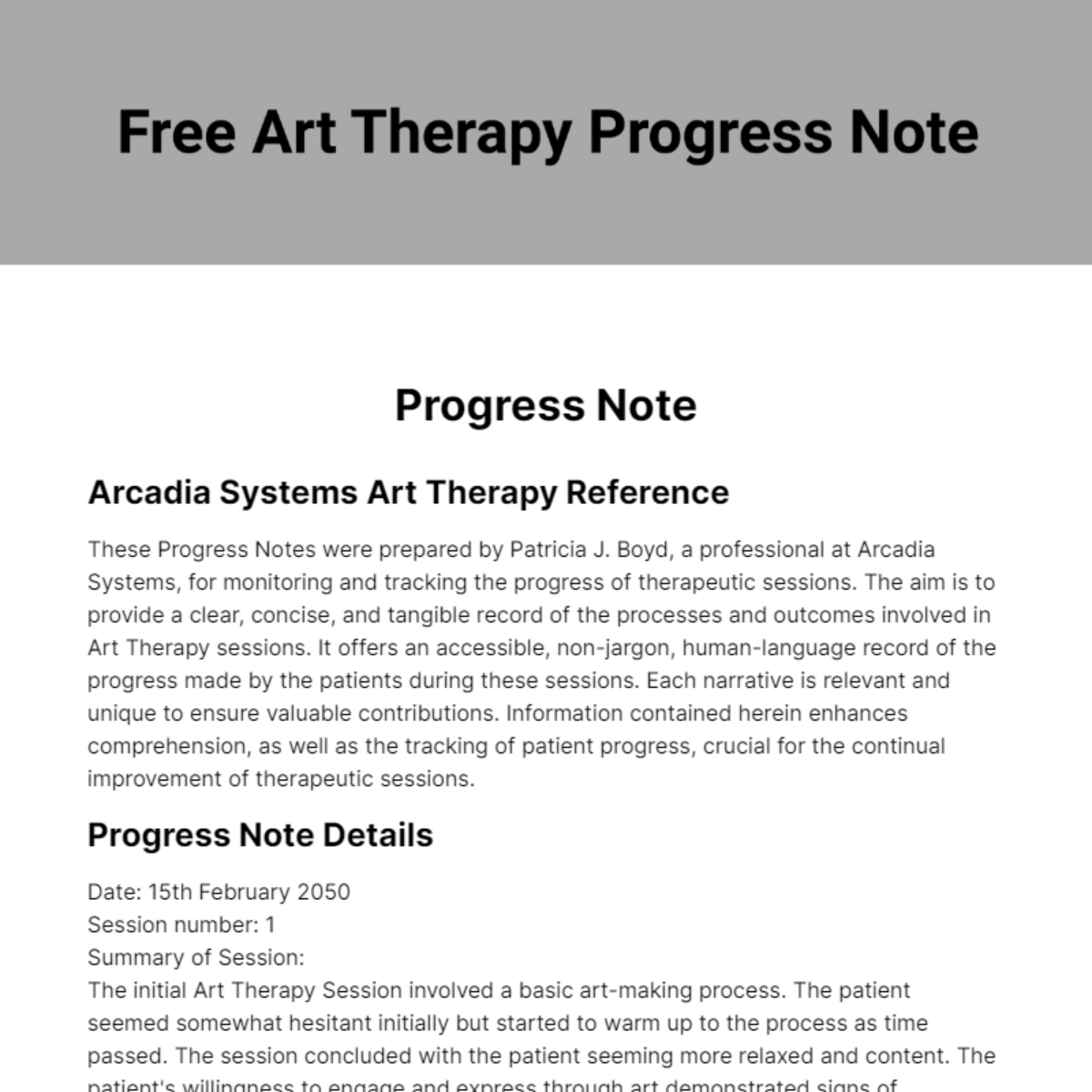 Art Therapy Progress Note Template