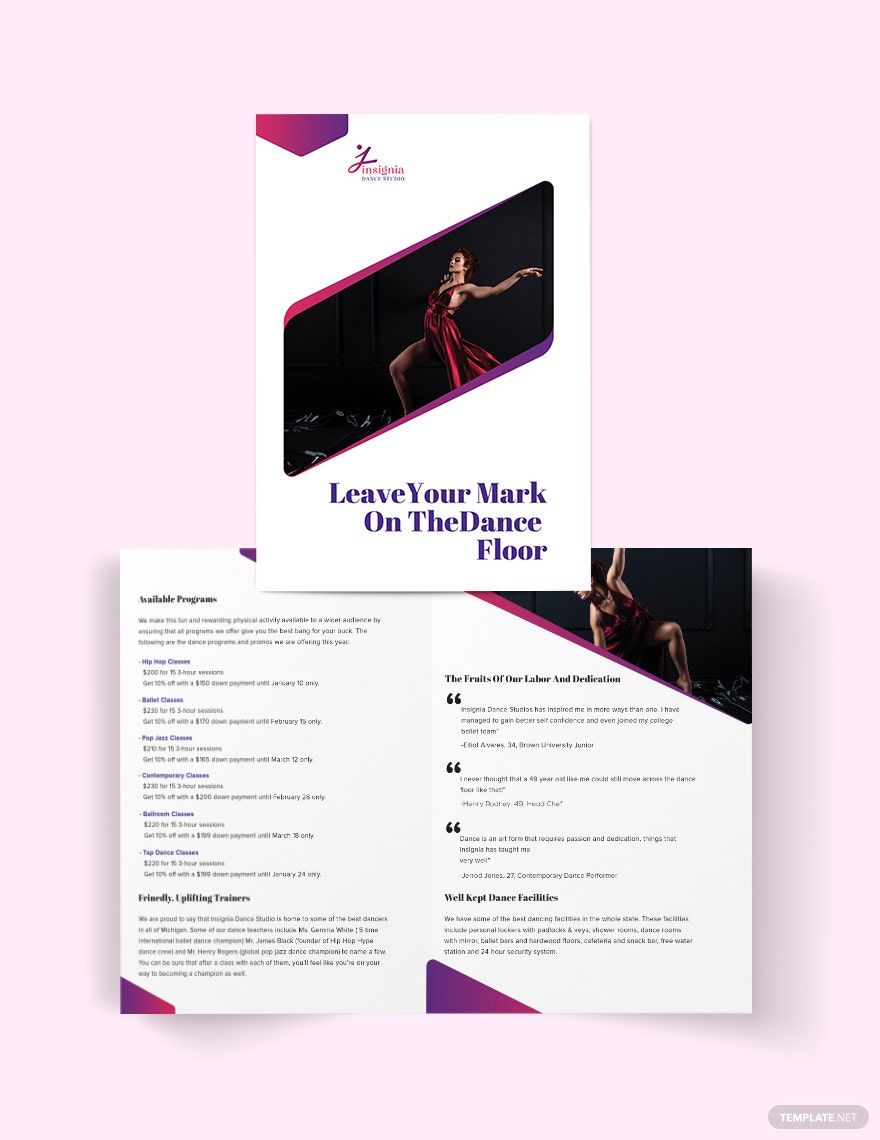 Insignia Dance Studio Bi-Fold Brochure Template