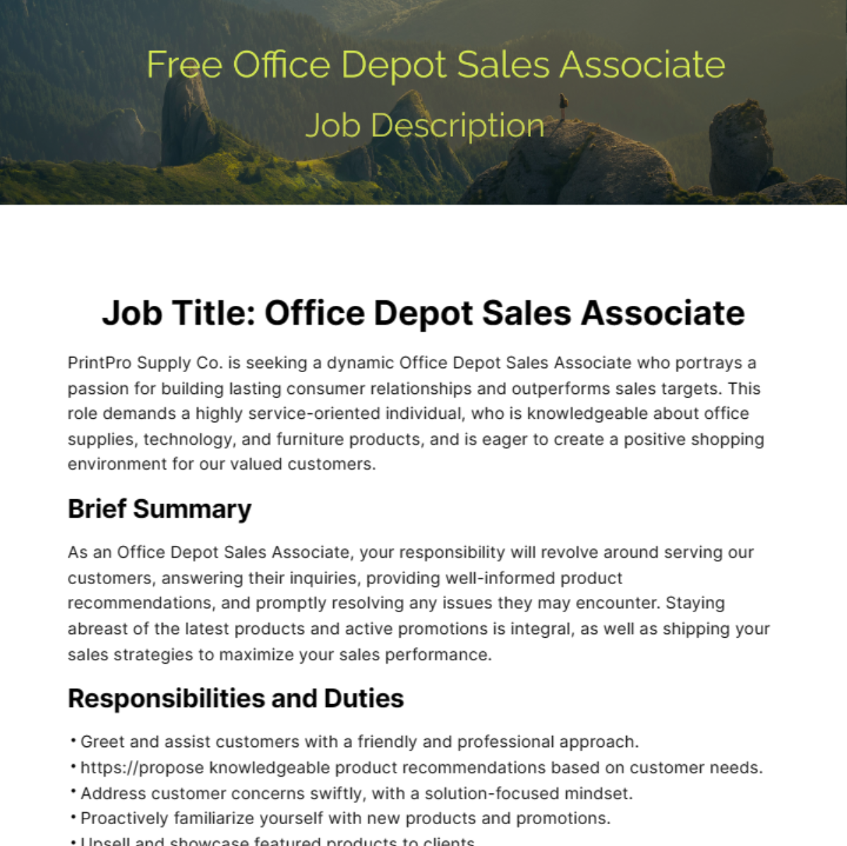 Free Office Depot Sales Associate Job Description Template