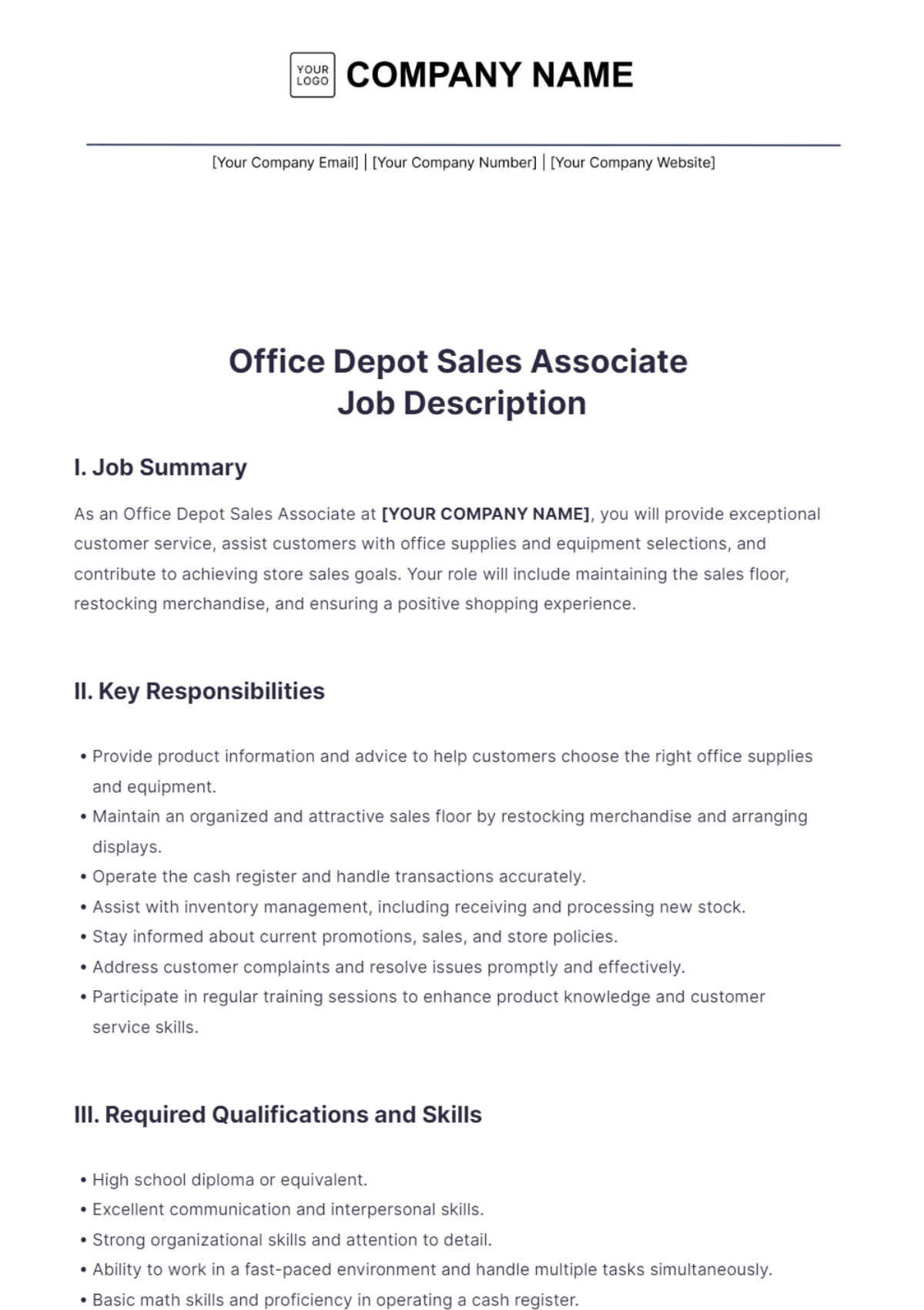 Office Depot Sales Associate Job Description - Edit Online & Download