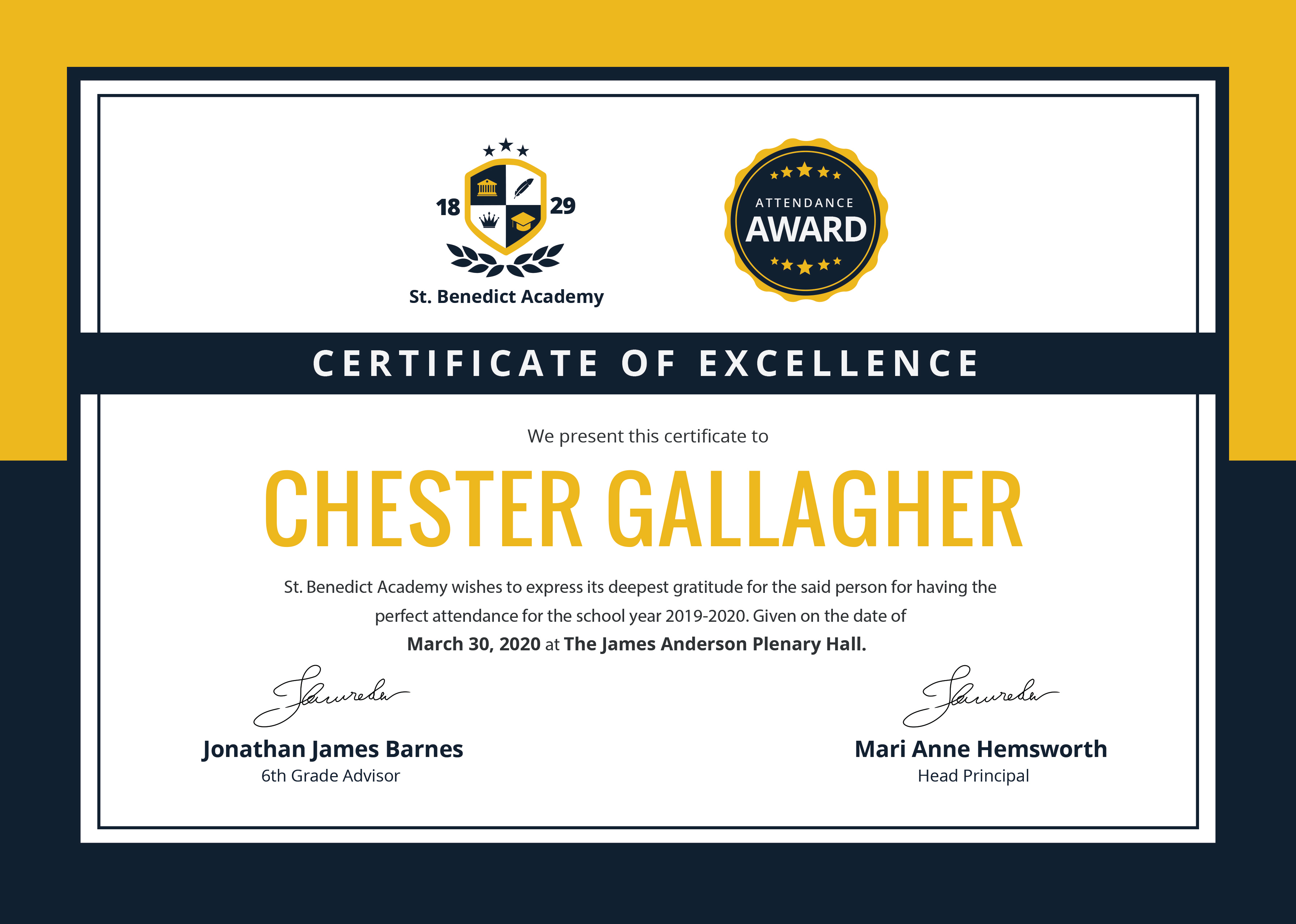 Free School Attendance Certificate Template In Adobe Photoshop Illustrator Microsoft Word 