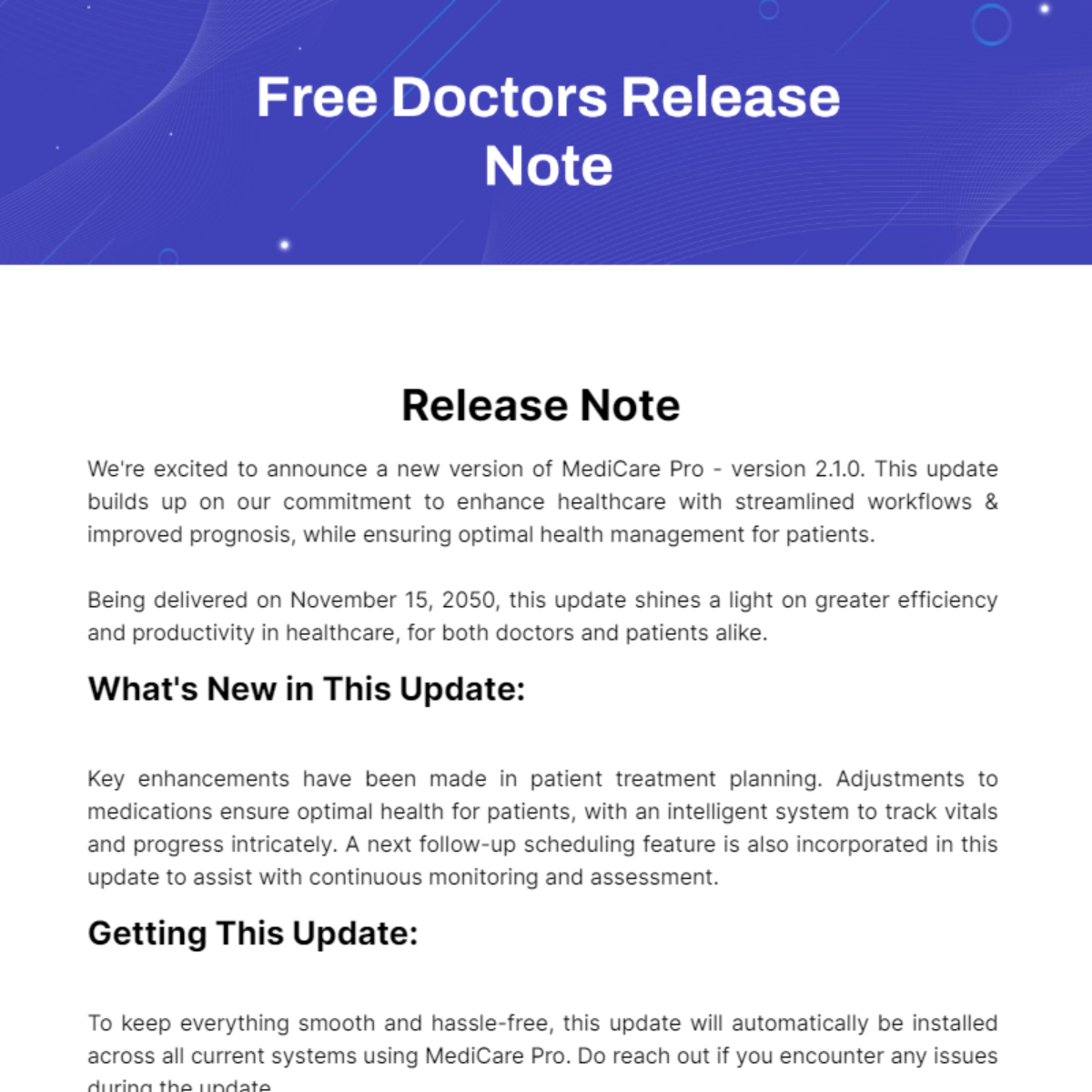 Doctors Release Note Template