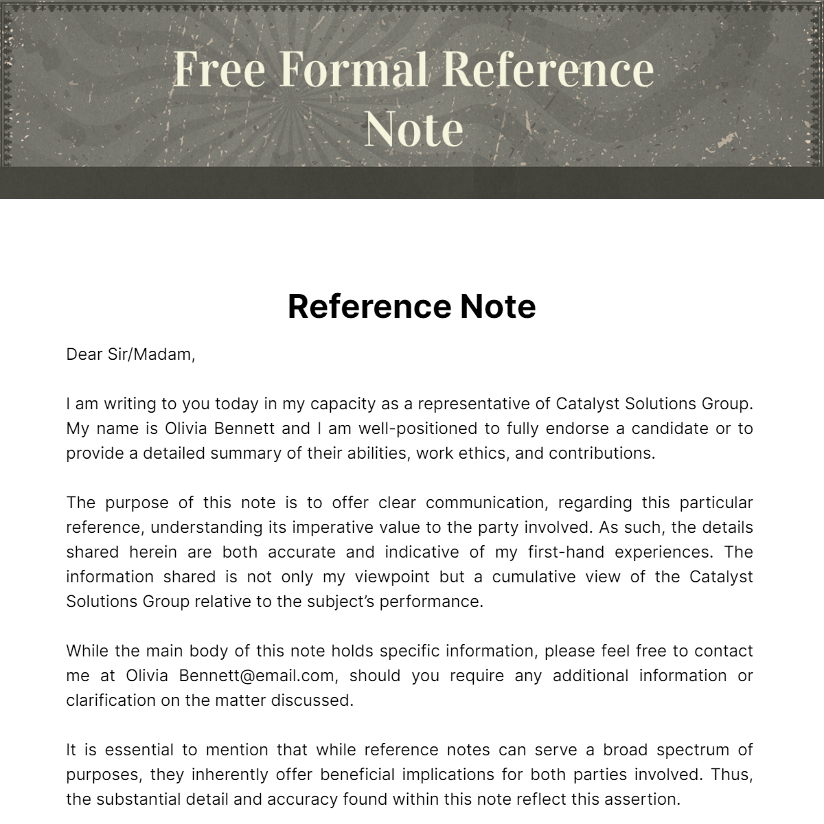 Formal Reference Note Template