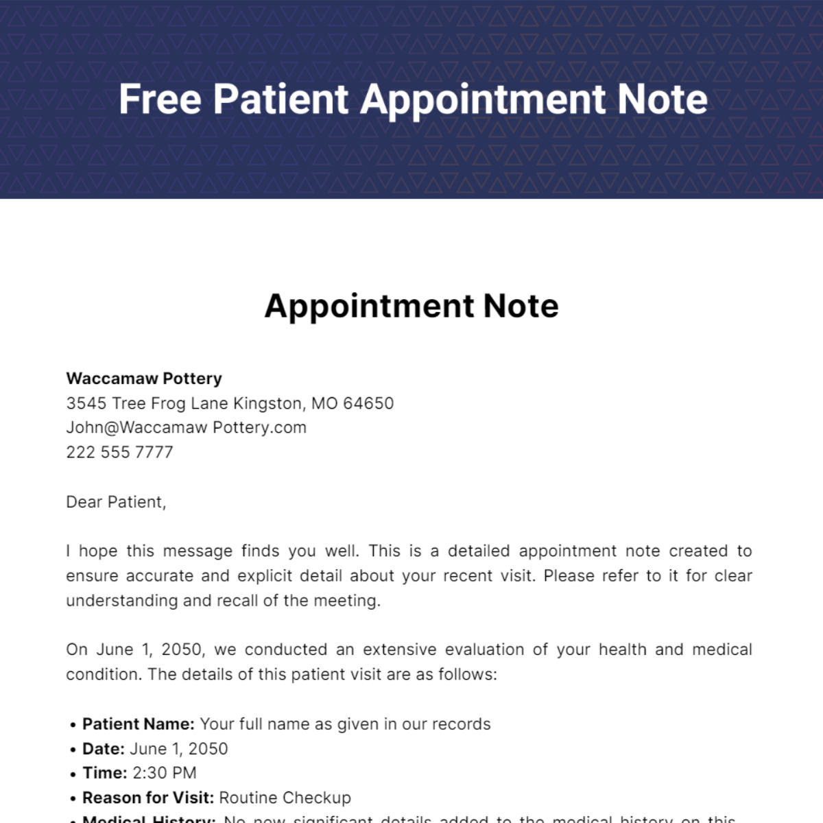 Patient Appointment Note Template