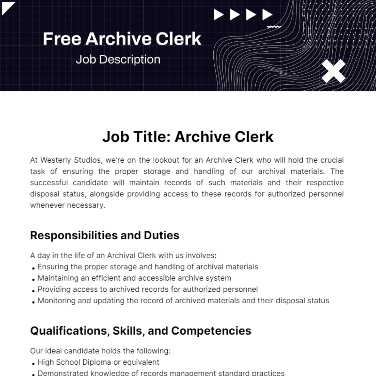 Archive Clerk Job Description Template