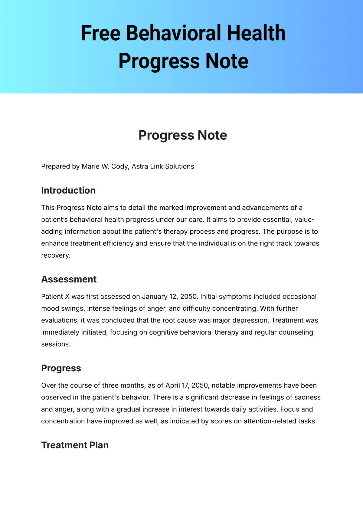 Free Behavioral Health Progress Note Template to Edit Online