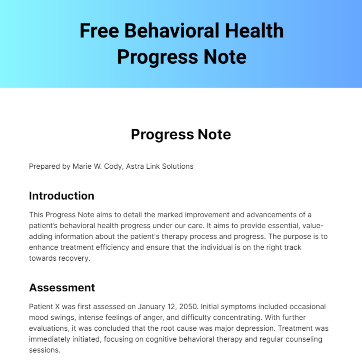 Behavioral Health Progress Note Template