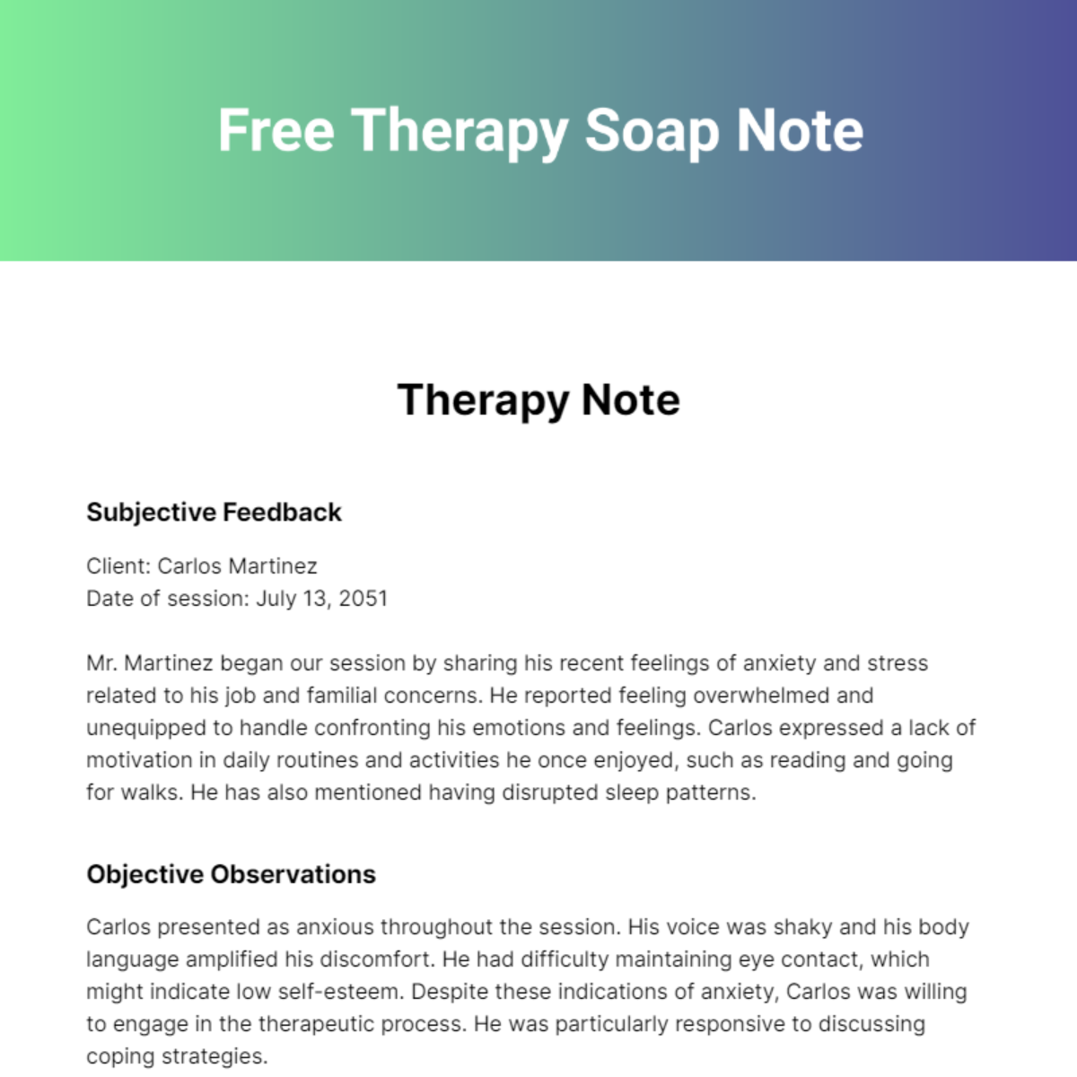 Therapy Soap Note Template