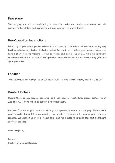 Free Surgery Appointment Note Template to Edit Online