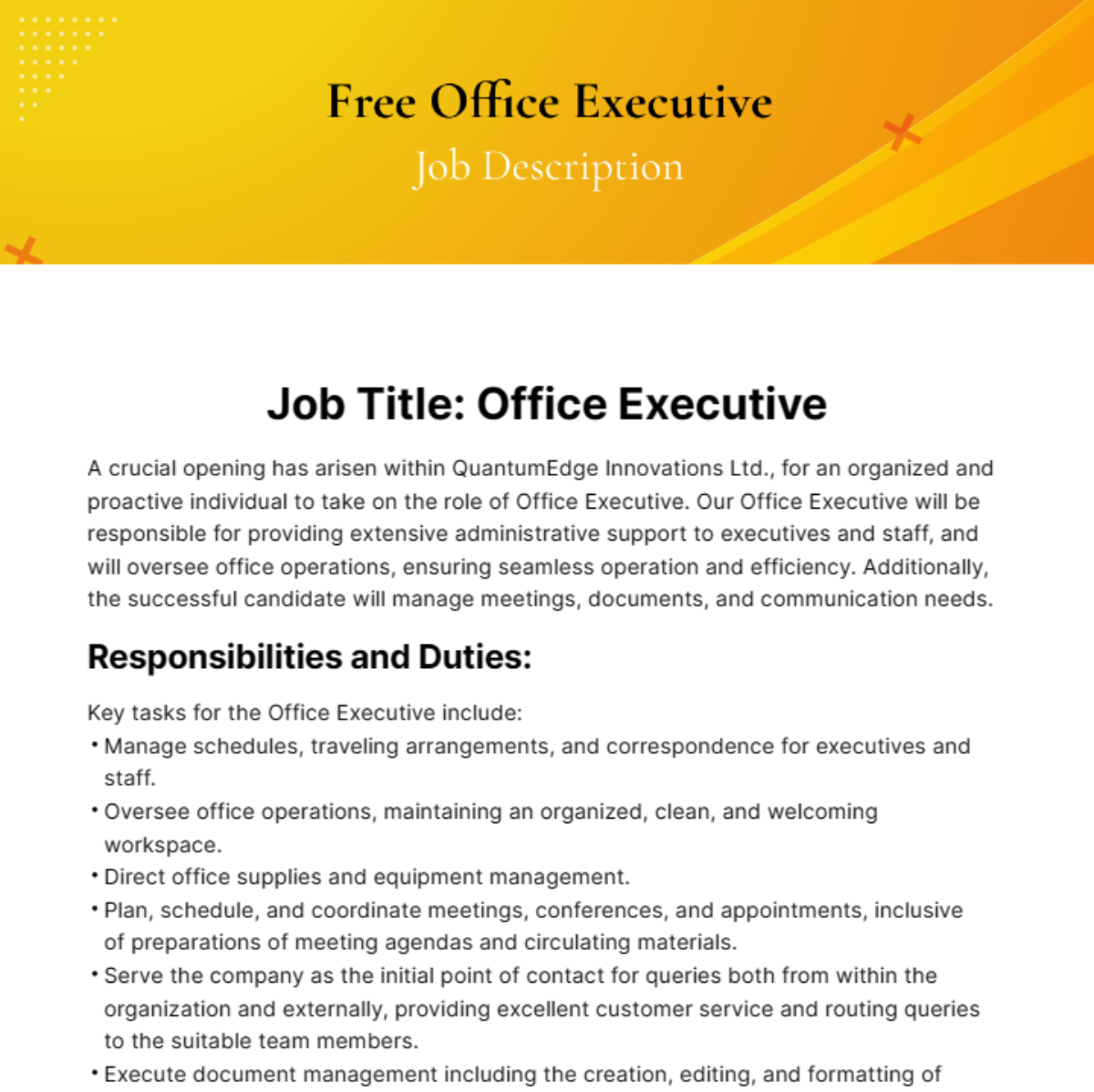 Free Office Executive Job Description Template