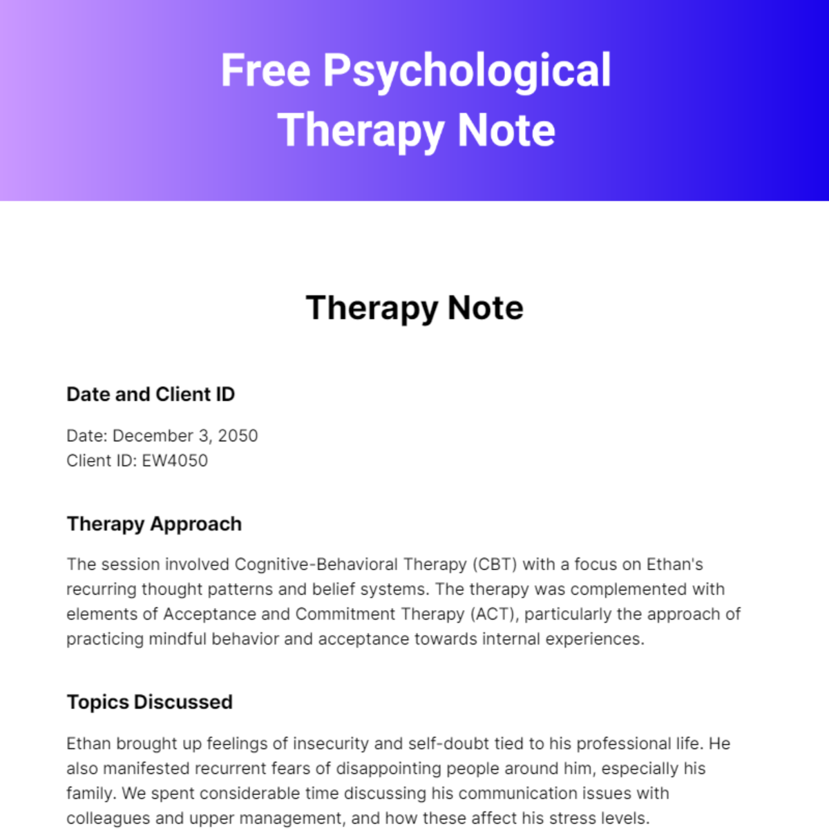 Psychological Therapy Note Template