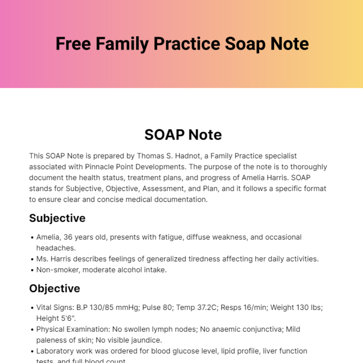 Family Practice Soap Note Template