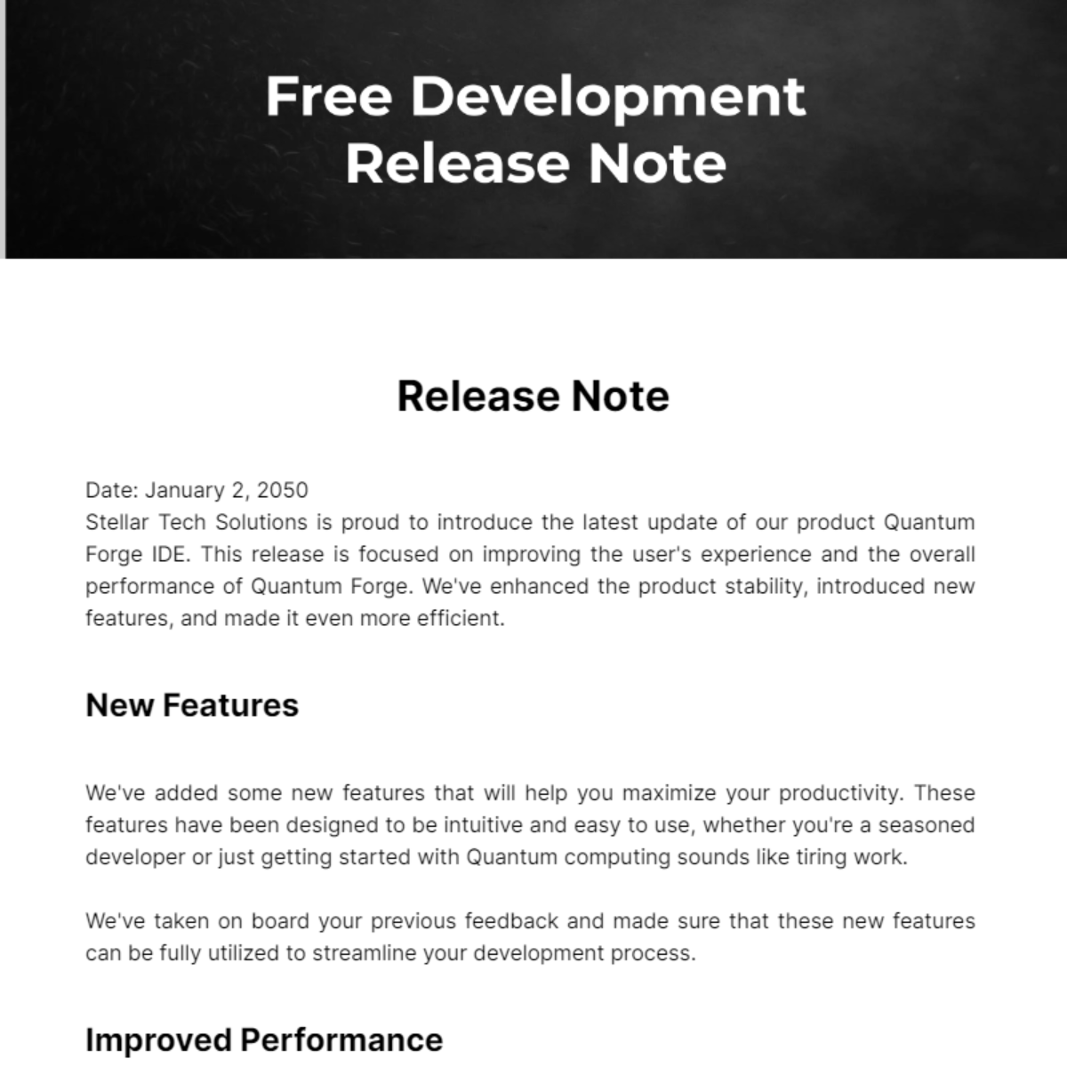 Development Release Note Template