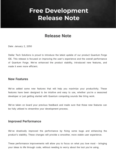 Free Development Release Note Template to Edit Online