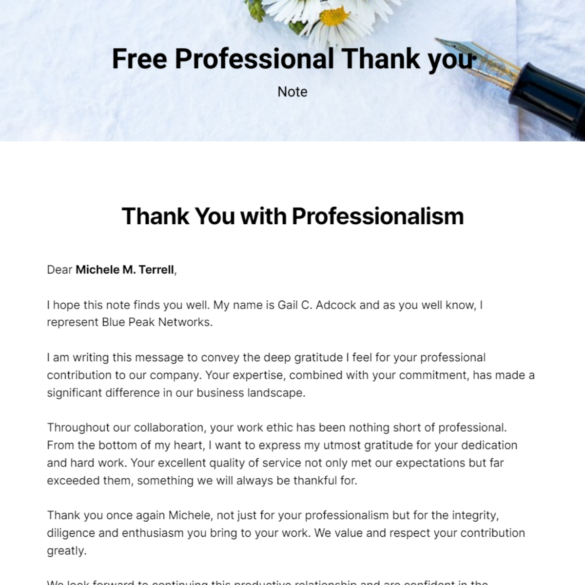 Professional Thank you Note Template