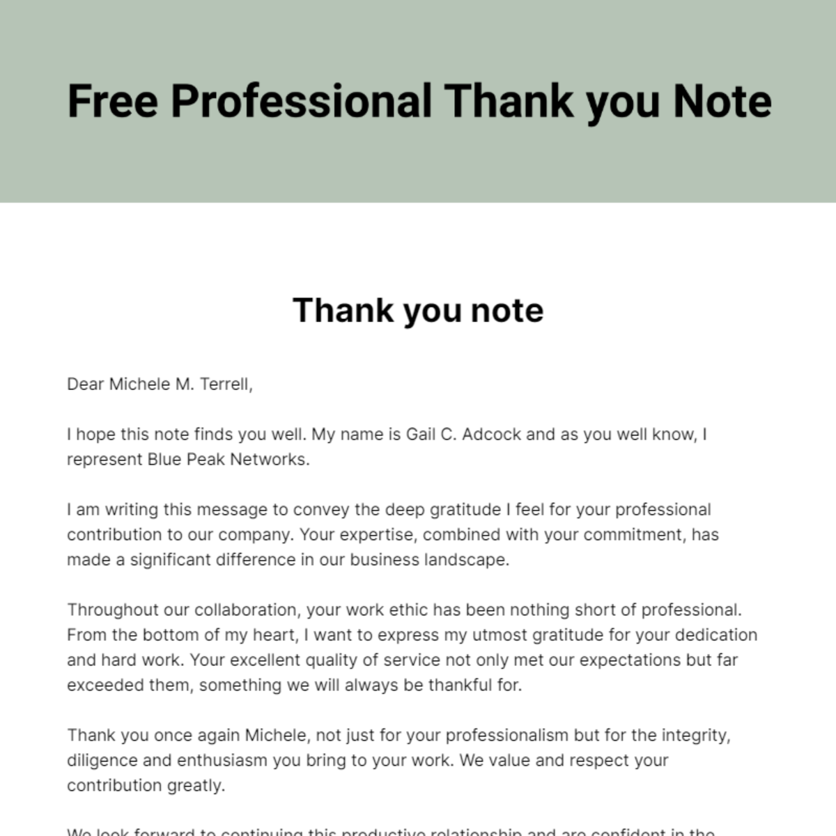 Professional Thank you Note - Edit Online & Download Example