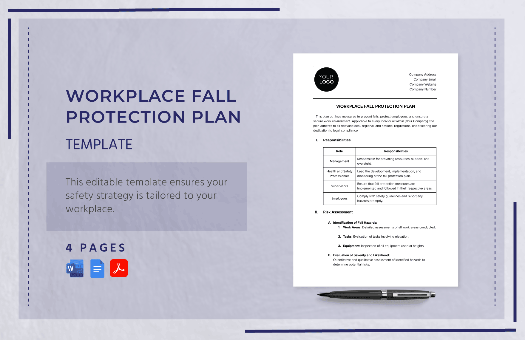 Workplace Fall Protection Plan Template in Word, Google Docs, PDF