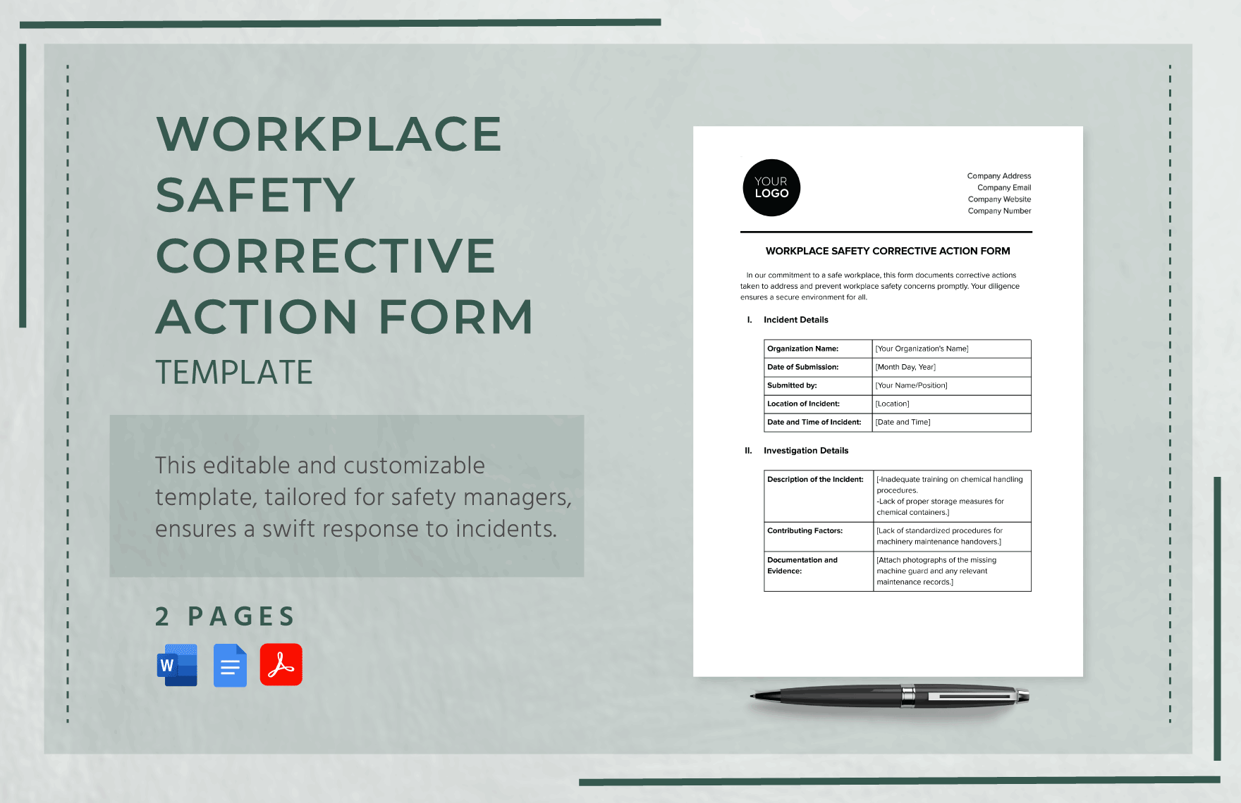 Workplace Safety Corrective Action Form Template in Word, Google Docs, PDF
