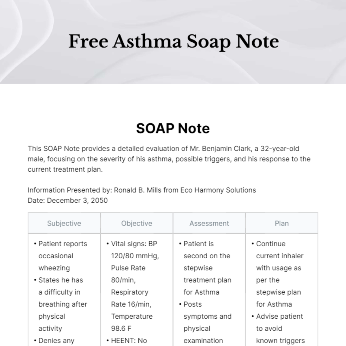 Asthma Soap Note Template
