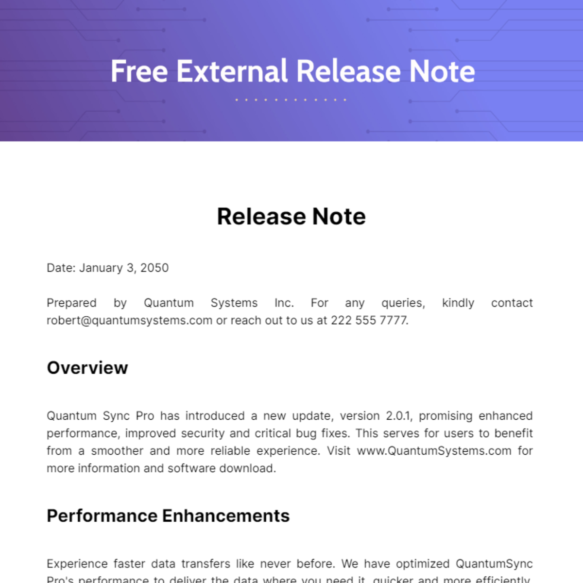 External Release Note Template