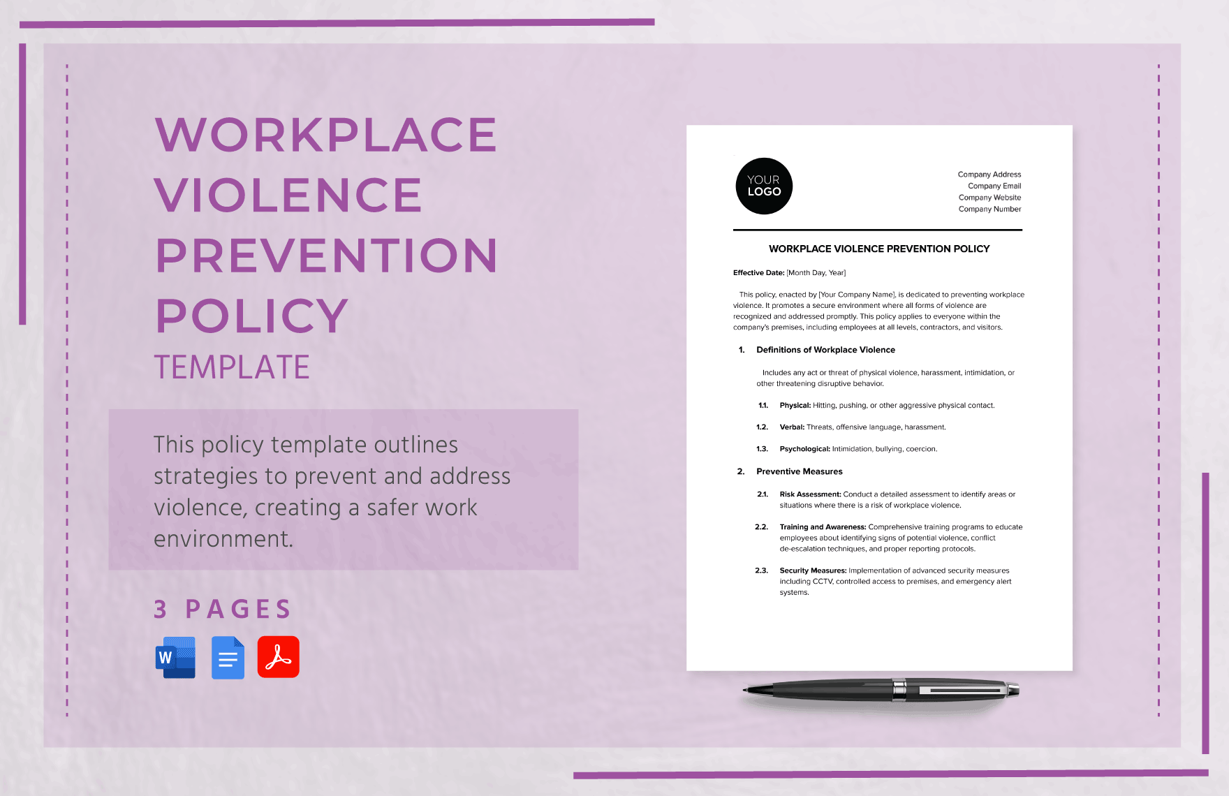 Workplace Violence Prevention Policy Template