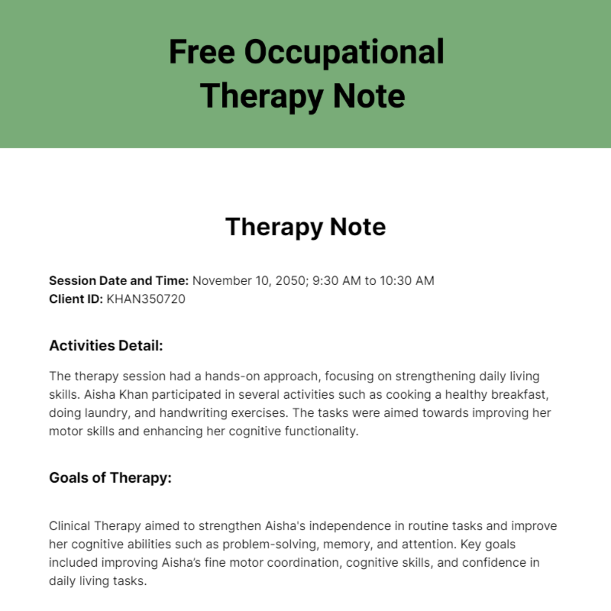Occupational Therapy Note Template