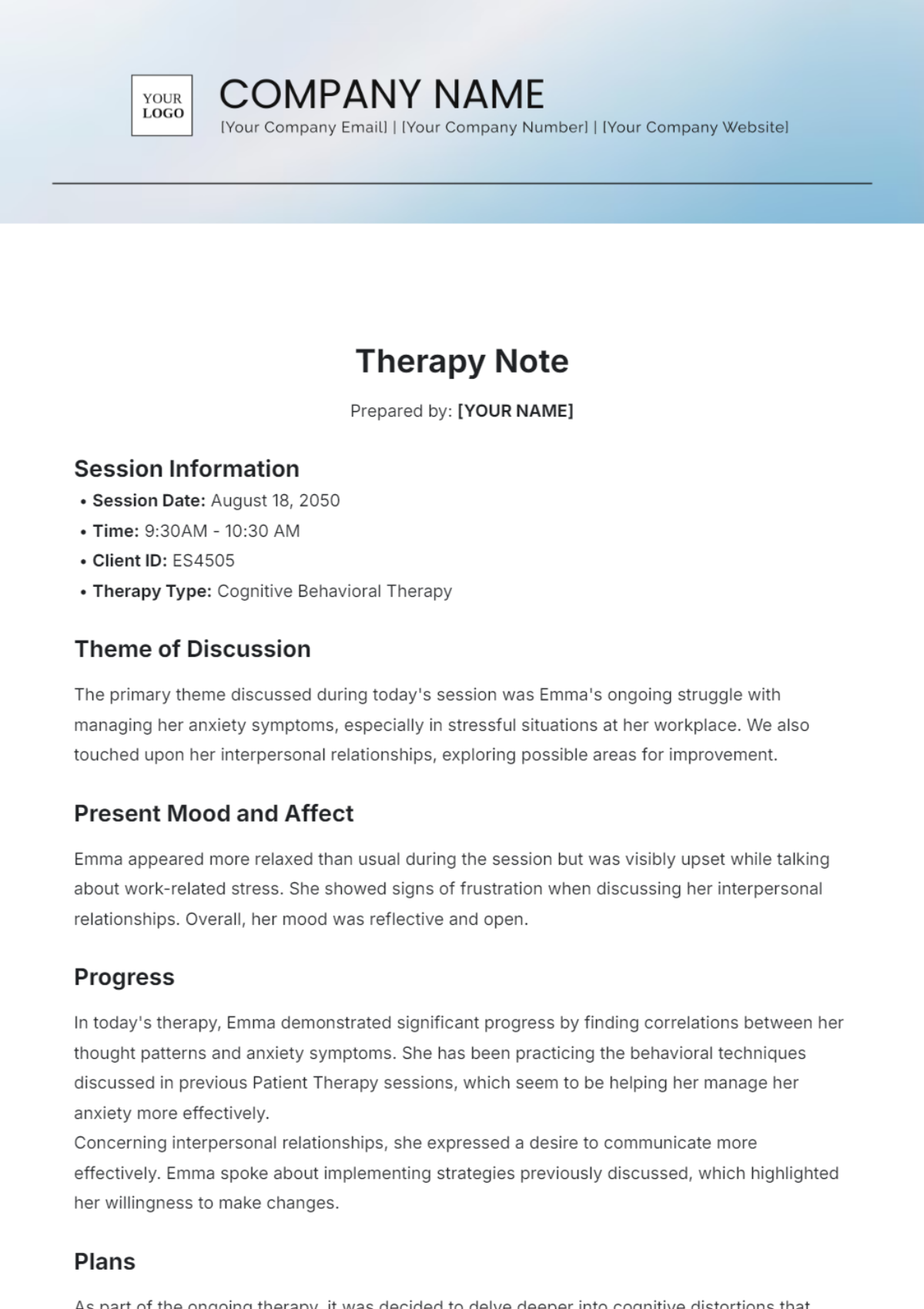 Clinical Therapy Note Template - Edit Online & Download