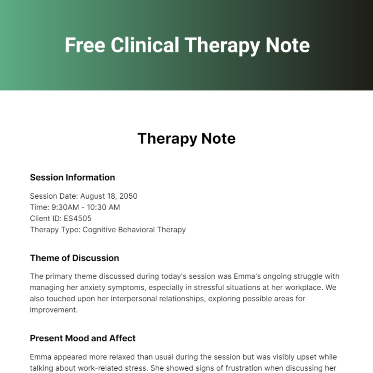 Clinical Therapy Note Template
