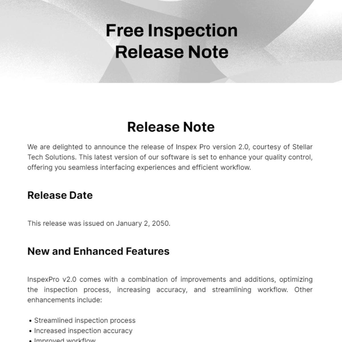 Inspection Release Note Template