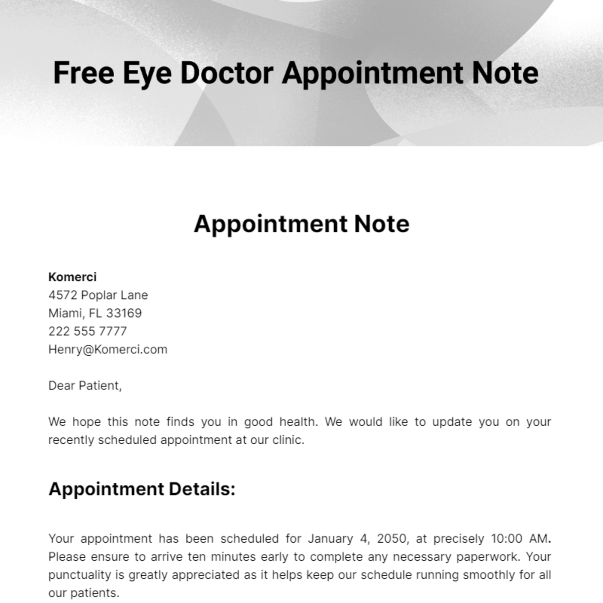 Free Eye Doctor Appointment Note Template