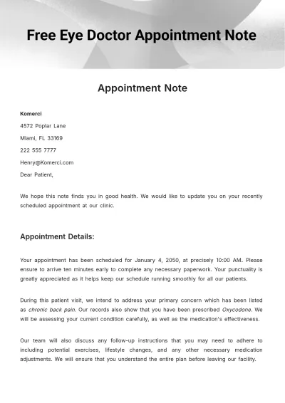 Free Eye Doctor Appointment Note Template to Edit Online