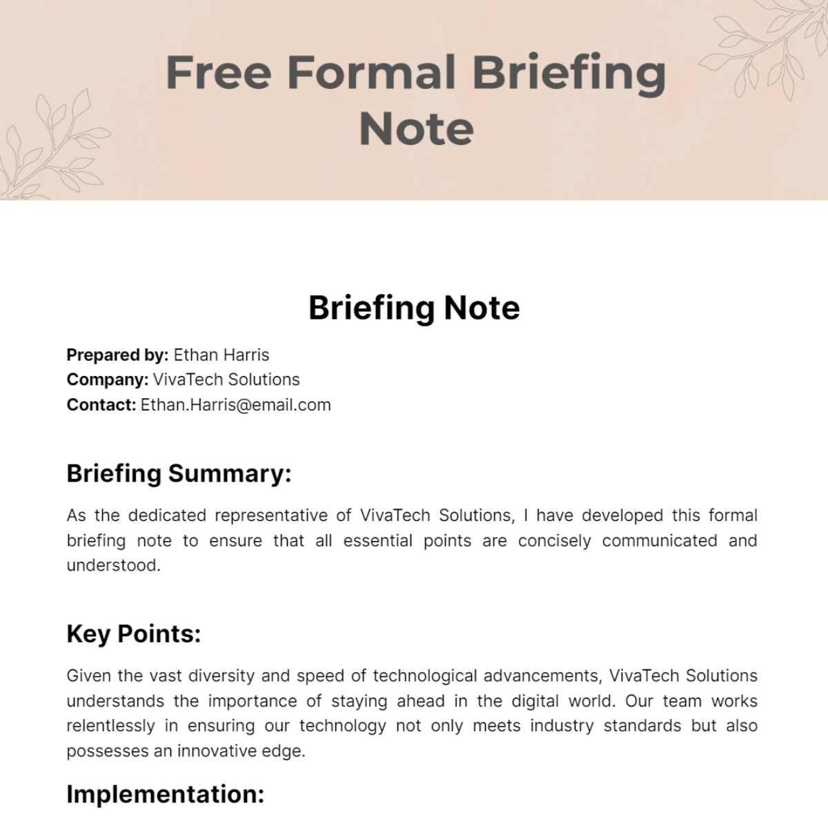 Formal Briefing Note Template