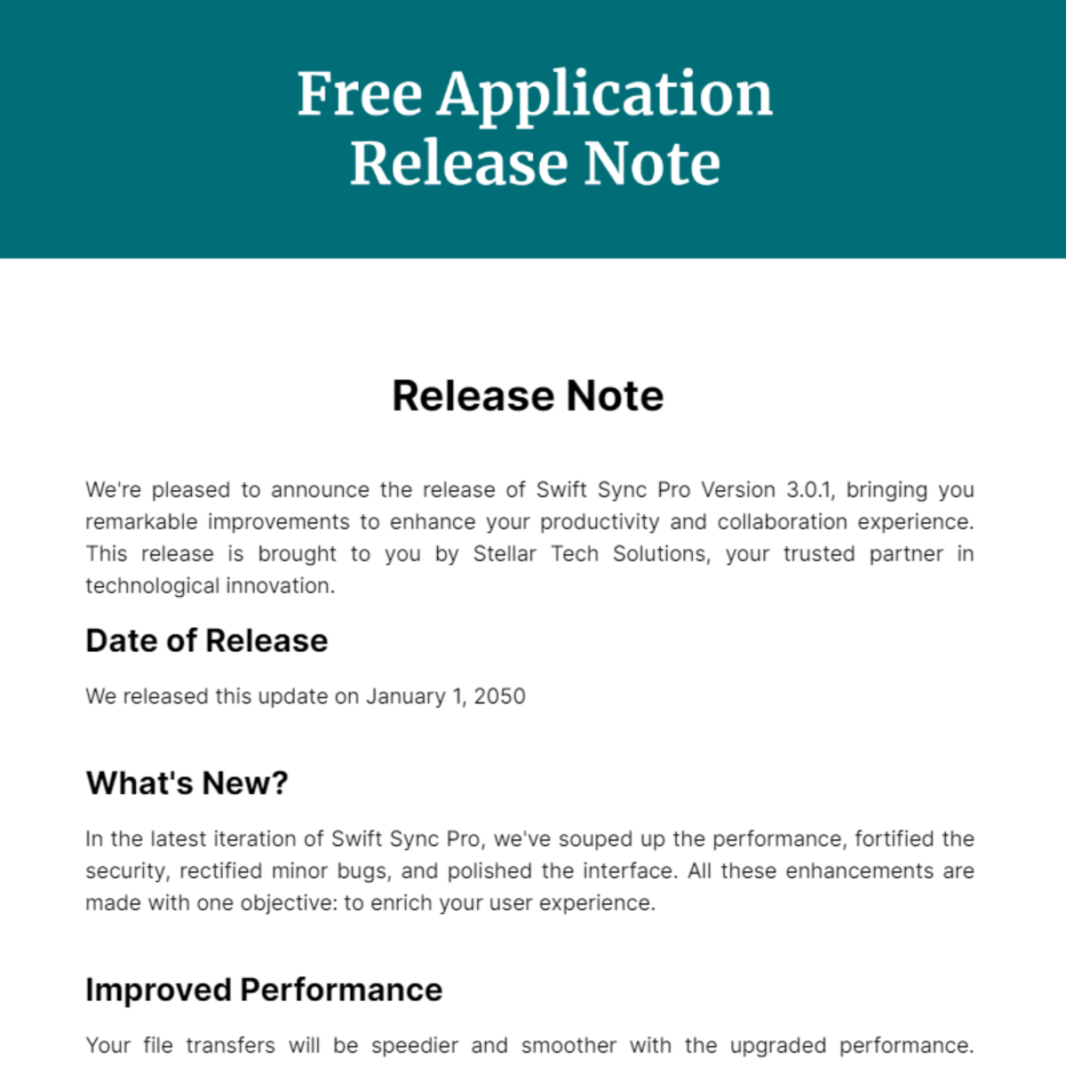 Application Release Note Template